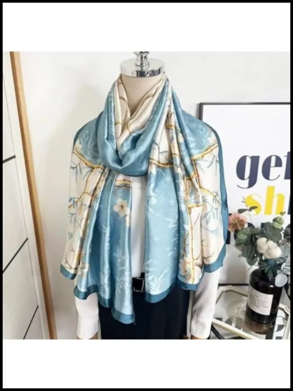Elegant Silk Scarf Shawl Lightweight Floral Satin Scarf Trendy Silky Headscarf